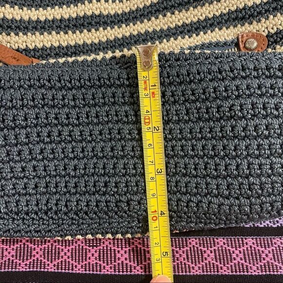 The Sak Indio Hand-crocheted striped woven bag cream navy leather shoulder bag - Picture 12 of 12